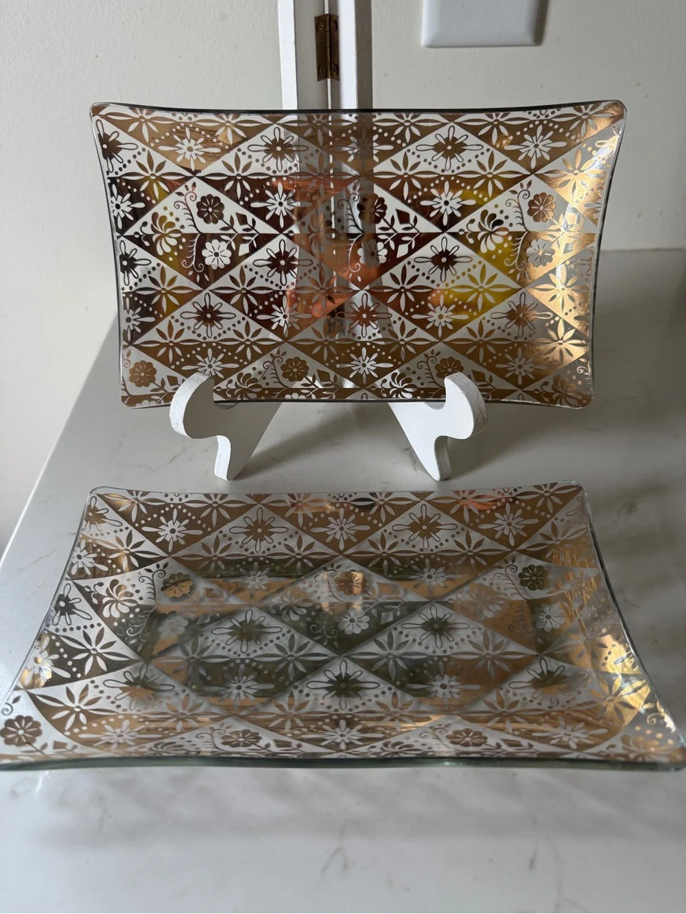 Stunning George Briard Mid Century Modern Iberia Gold Accented Trays- Set of 2